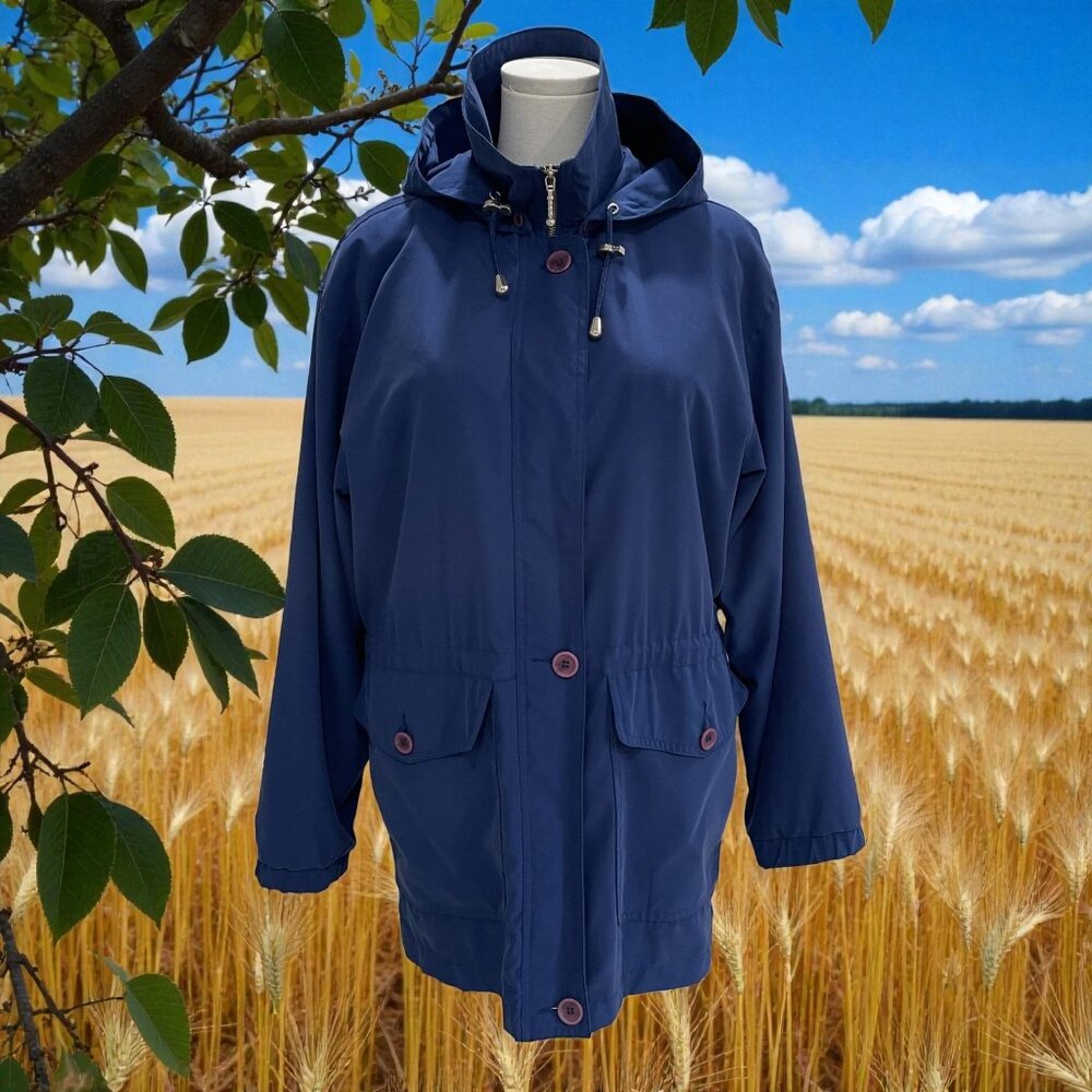 Oversized Navy Hooded Rain Jacket Aeros Kristen Blake Coastal Gorpcore Fall S